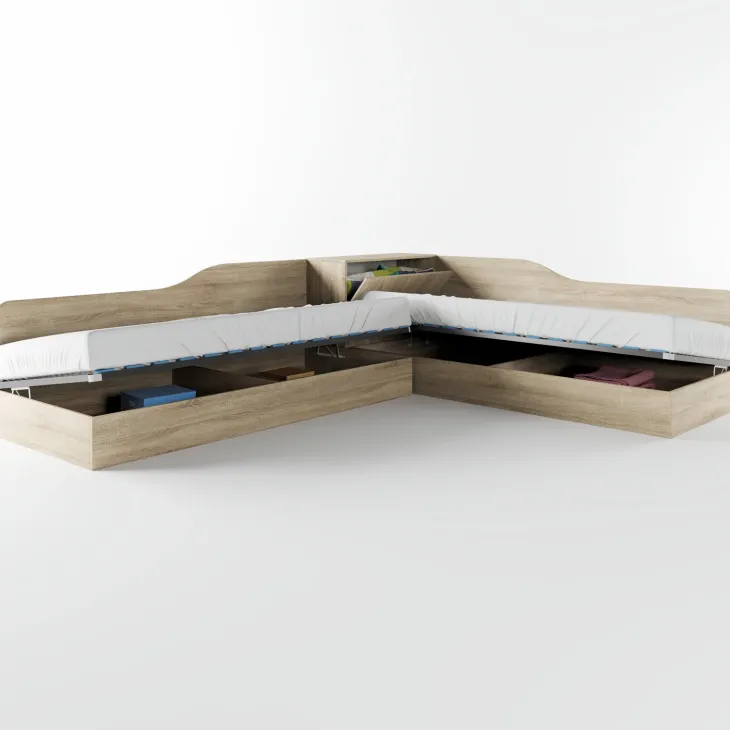 Letto singolo contenitore doppio 82x190cm moderno rovere Stefano
