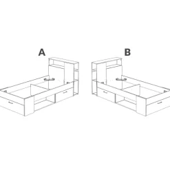 Letto singolo 90x190cm reversibile 2 cassetti con libreria bianco Derby