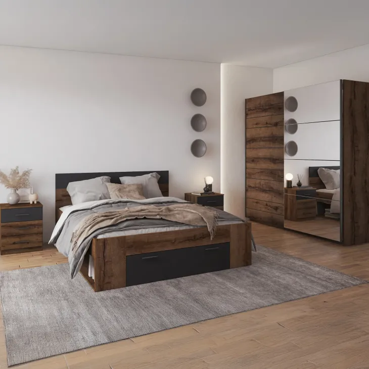 Letto 160x200cm matrimoniale contenitore rovere nero opaco Lisbona Gihome®