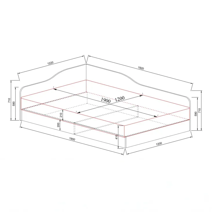 Letto 120x190cm una piazza e mezza contenitore rovere Alex Gihome®