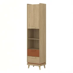 Libreria 50x215h cm 2 cassetti 2 vani a giorno rovere rosso mattone Yu