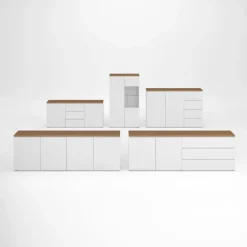 Madia moderna 200x68h cm 2 ante 3 cassetti bianco rovere Ischia