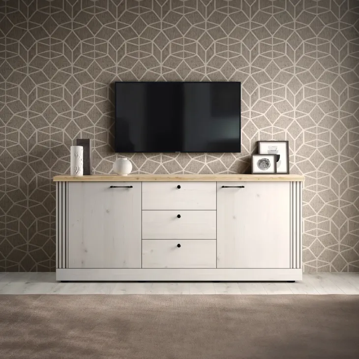 Madia 211x88h cm 2 ante 3 cassetti rovere bianco frassinato Armonia