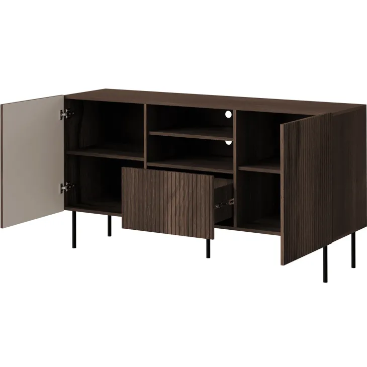 Madia 151x81h cm 2 ante 1 cassetto 2 vani a giorno noce cannettato Gabiot