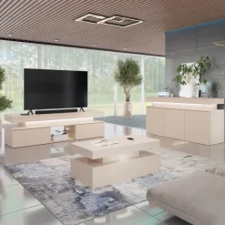 Madia 160x83h cm 3 ante moderna con led beige cashmere Lumus