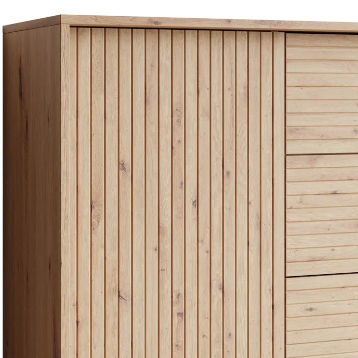 Madia 120x84h cm 3 cassetti rustica design cannettato rovere Branch