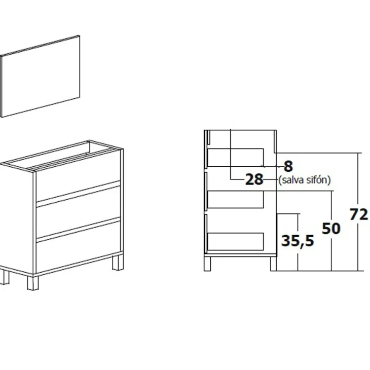 Mobile bagno a terra 82cm con lavabo e specchio 3 cassetti rovere Shutter