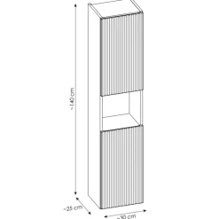 Mobile bagno sospeso cannettato 80cm con lavabo e colonna bianco rovere Cleany