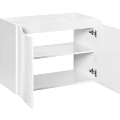 Mobile bagno sospeso cannettato 80cm con lavabo, colonna e 3 pensili bianco rovere Cleany