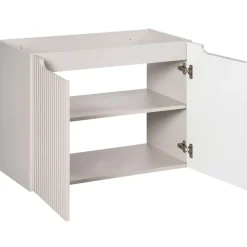 Mobile bagno sospeso cannettato 80cm con lavabo e colonna beige rovere Cleany