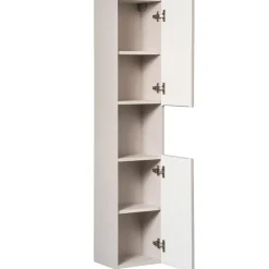 Mobile bagno sospeso cannettato 80cm con lavabo e colonna beige bianco Cleany