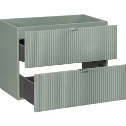 Mobile bagno sospeso cannettato 80cm con lavabo e colonna verde salvia rovere Greeny
