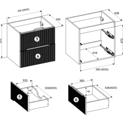 Mobile bagno sospeso cannettato 60cm con lavabo rovere Pretty