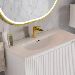 Mobile bagno sospeso 80cm cannettato con lavabo 2 ante bianco Cleany