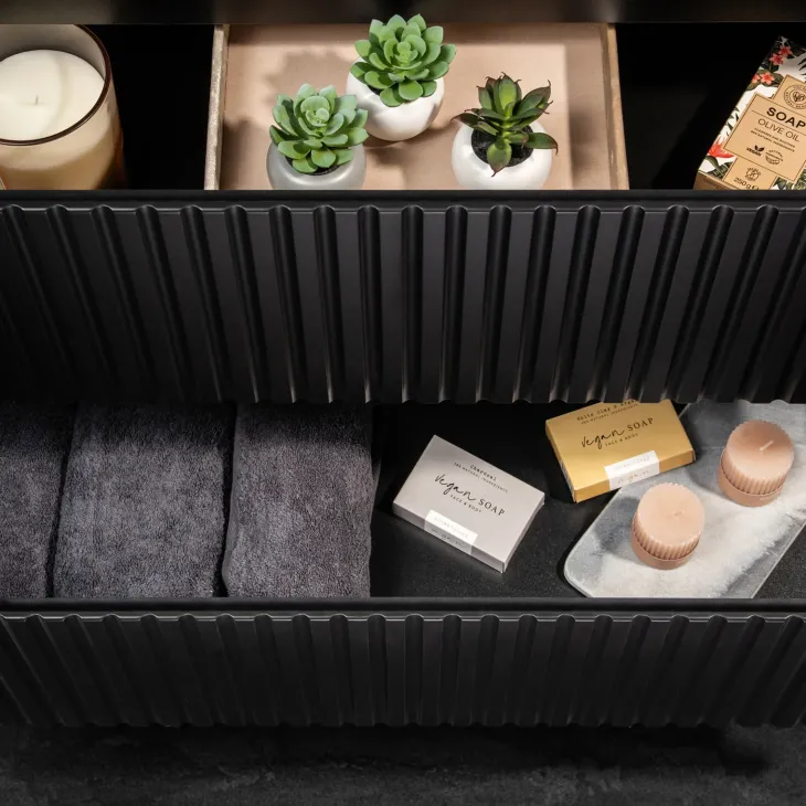 Mobile bagno sospeso 80cm cannettato 2 cassetti nero rovere Cleany