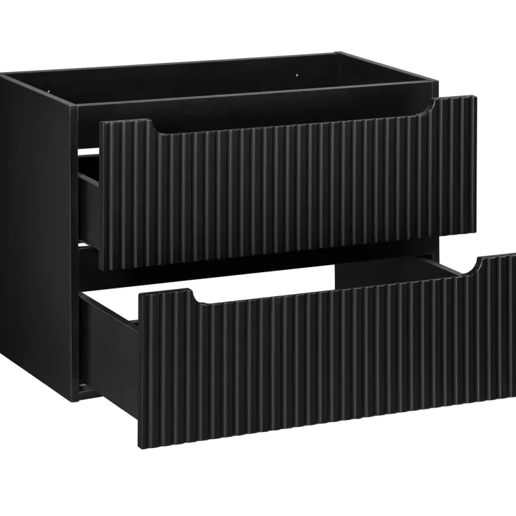 Mobile bagno sospeso 80cm cannettato con lavabo 2 cassetti nero Cleany