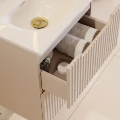 Mobile bagno sospeso 50cm cannettato con lavabo 2 cassetti beige Cleany