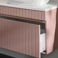 Mobile bagno sospeso 180cm cannettato con 2 lavabi, colonna e 2 specchi rosa Autentic