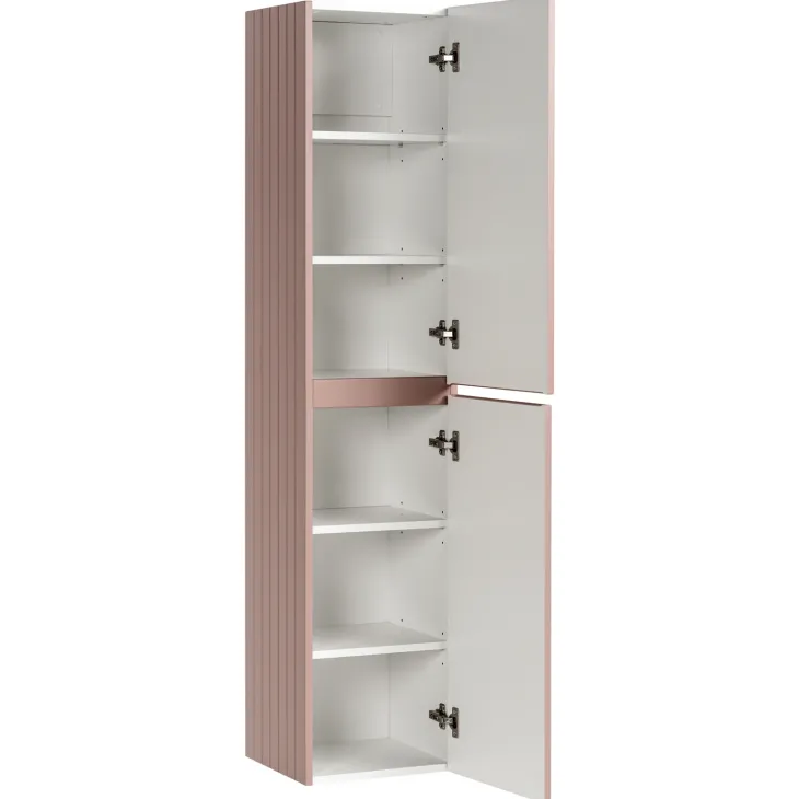 Mobile bagno sospeso 80cm cannettato con lavabo da incasso, colonna e specchio rosa Autentic