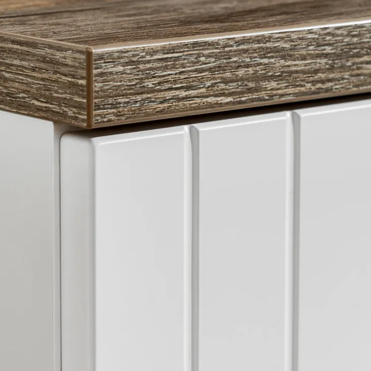 Mobile bagno sospeso 140cm cannettato con 2 lavabi, colonna e specchio bianco quercia Autentic