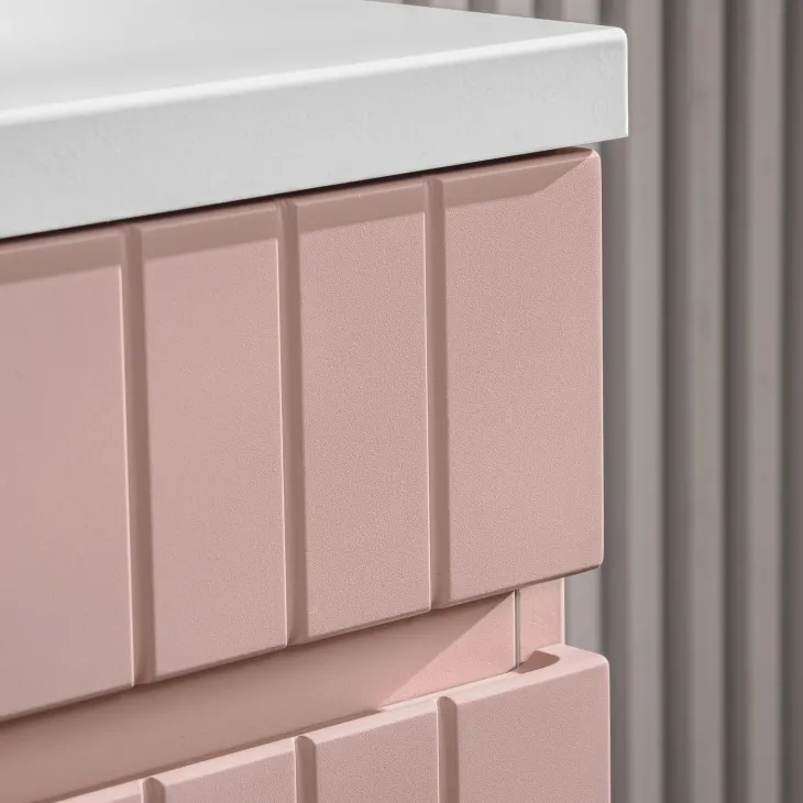 Mobile bagno sospeso 100cm cannettato 1 cassettone rosa Autentic