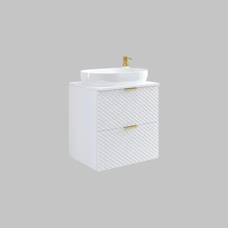 Mobile bagno sospeso 61cm 2 cassetti bianco frontali decorati Konny