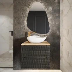 Mobile bagno sospeso 60cm 2 cassetti nero rovere Swim