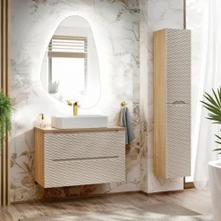 Mobile bagno sospeso 80cm 2 cassetti beige rovere Swim