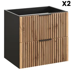 Mobile bagno sospeso 120cm cm con 2 lavabi da appoggio, 2 specchi, colonna e cubotti quercia antracite Limpid