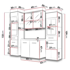 Mobile bagno sospeso 60cm con lavabo, specchio e 2 colonne vetrate rovere grigio Luz