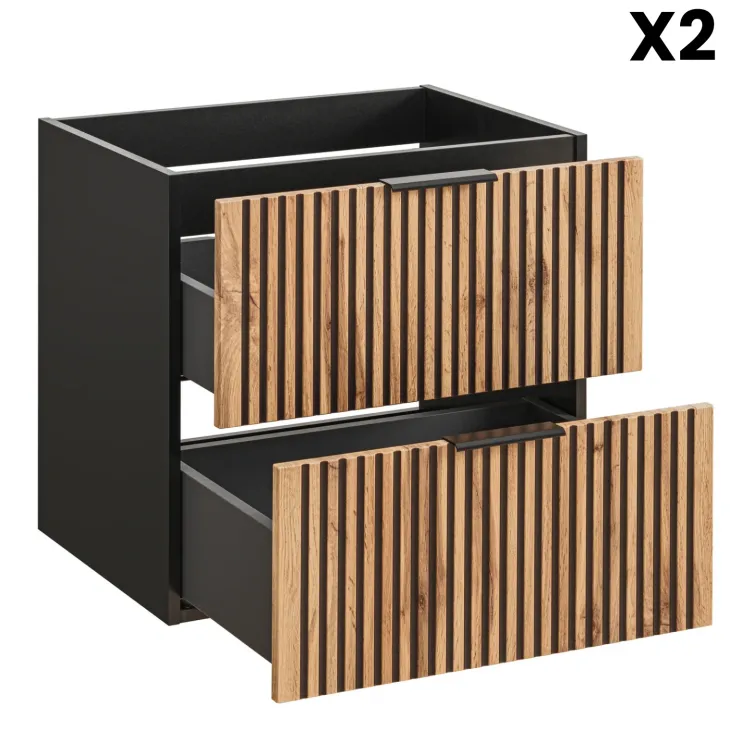 Mobile bagno sospeso 120 cm con 2 lavabi da incasso, 2 specchi e colonna quercia antracite Limpid