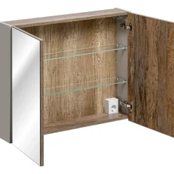 Mobile bagno sospeso 100cm con lavabo, mobile specchio e colonna grigio quercia Serif