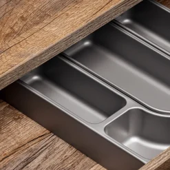 Mobile bagno sospeso 180cm con 2 lavabi, 2 mobili specchio e colonna grigio quercia Serif
