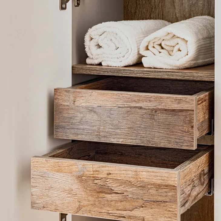 Mobile bagno sospeso 60cm con lavabo, mobile specchio e colonna grigio quercia Serif