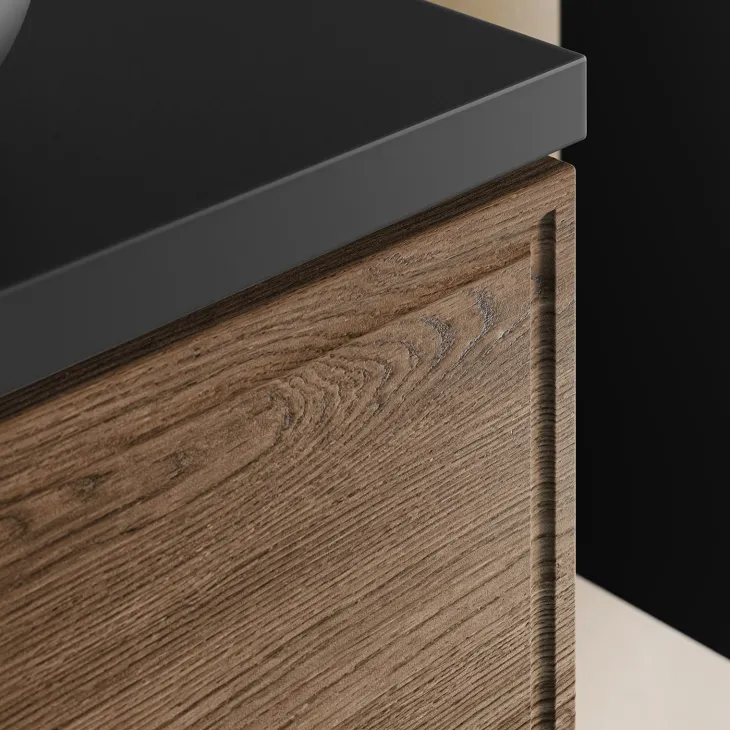 Mobile bagno sospeso 120cm con 2 lavabi, colonna e specchio noce Walnuts