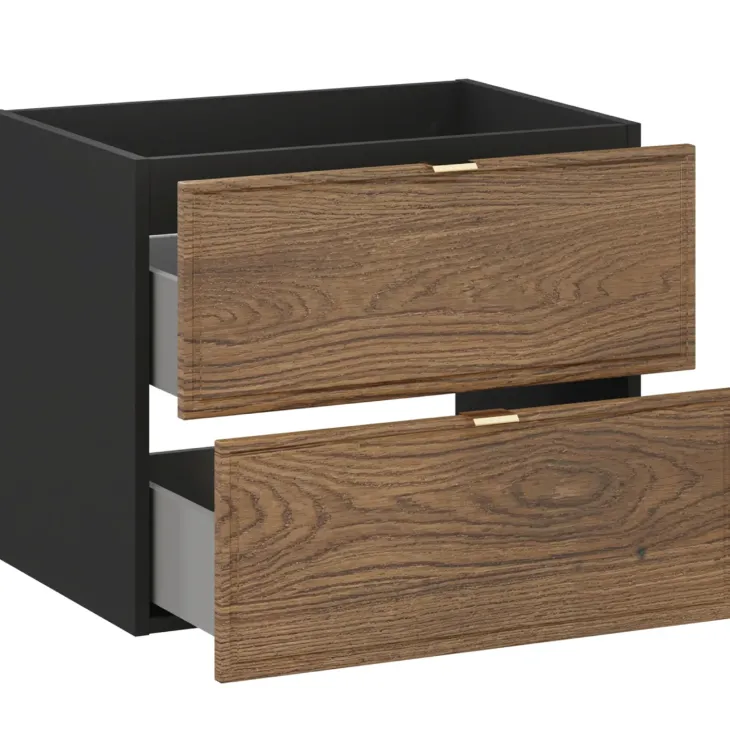 Mobile bagno sospeso 120cm con 2 lavabi, colonna e specchio noce Walnuts