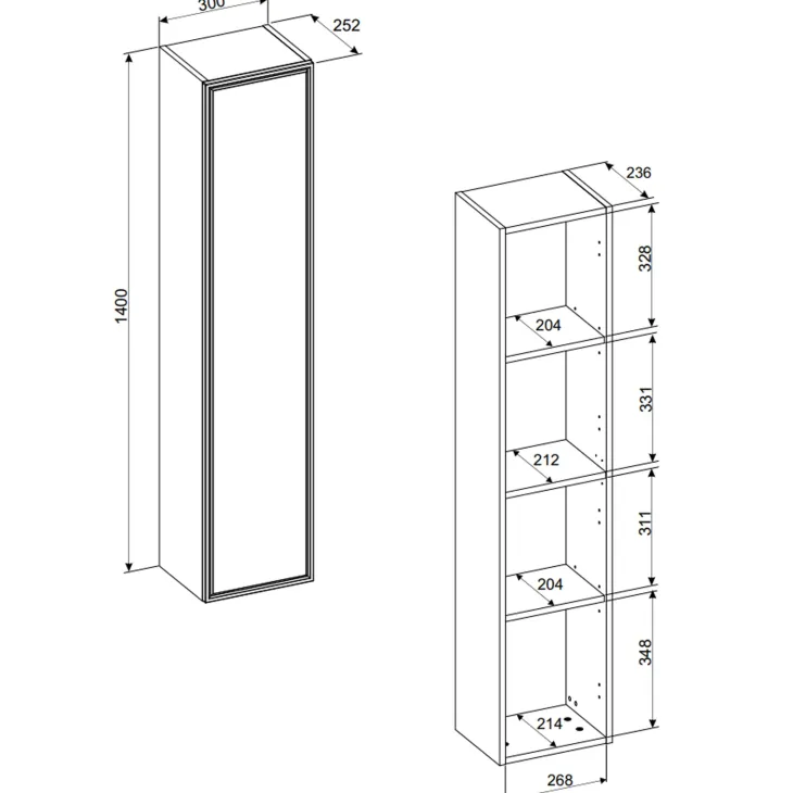 Mobile bagno sospeso 60cm con lavabo e colonna noce Walnuts