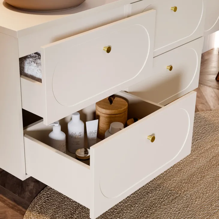 Mobile bagno sospeso fresato 120cm con colonna beige Sand