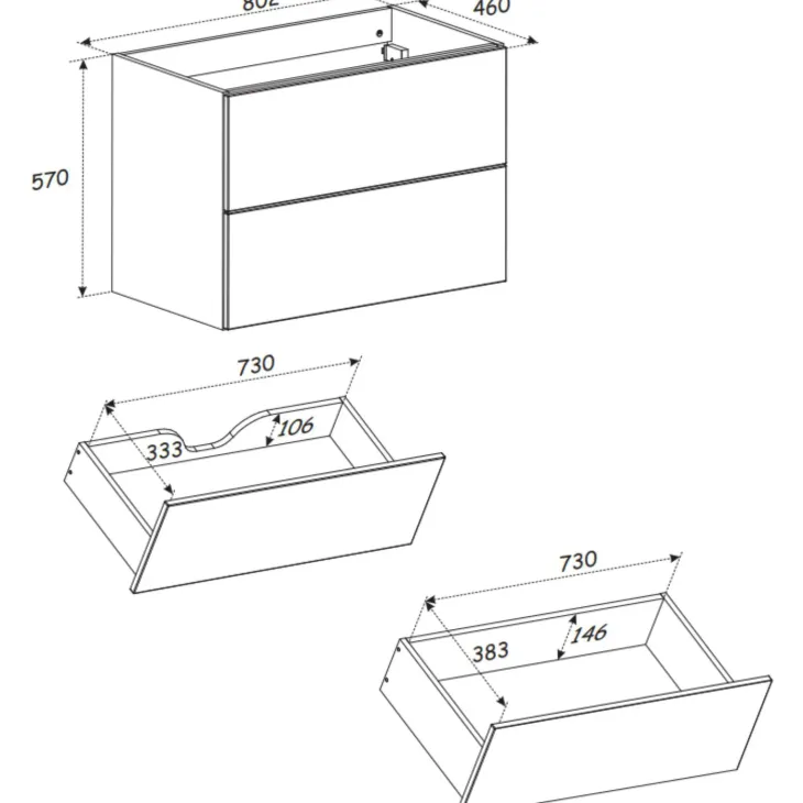 Mobile bagno sospeso fresato 80cm con lavabo 2 cassetti beige Sand