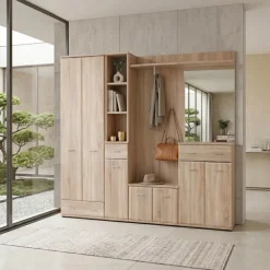 Mobile ingresso 210x203h cm con specchio e appendiabiti rovere sonoma California 4 Gihome®
