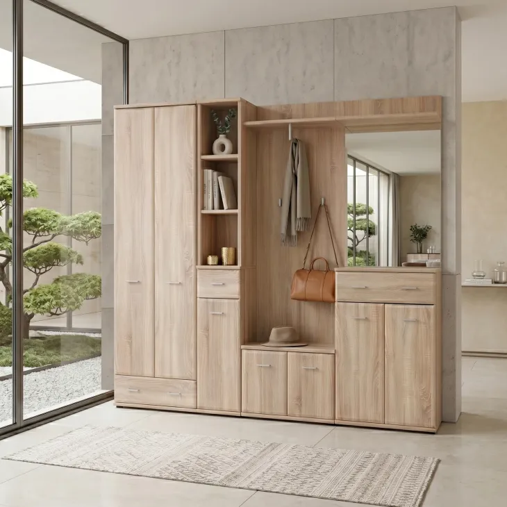 Mobile ingresso 210x203h cm con specchio e appendiabiti rovere sonoma California 4 Gihome®
