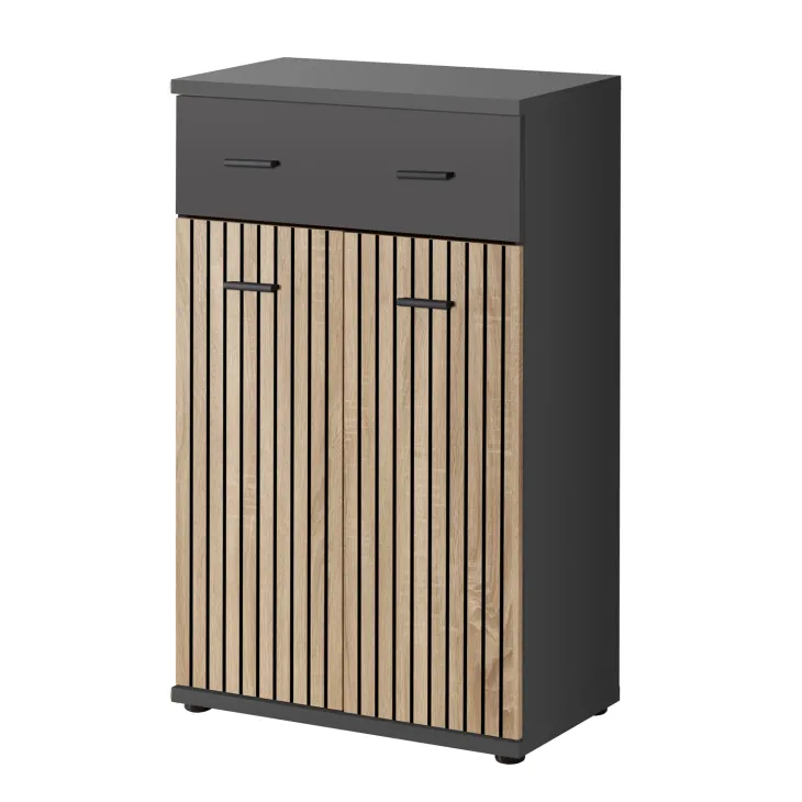 Mobile ingresso 180x203h cm con specchio e appendiabiti rovere rustico antracite stampa a righe California 3 Gihome®
