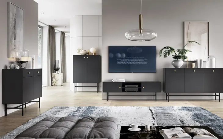 Mobile porta TV moderno 155x52h cm 2 ante nero Eterna