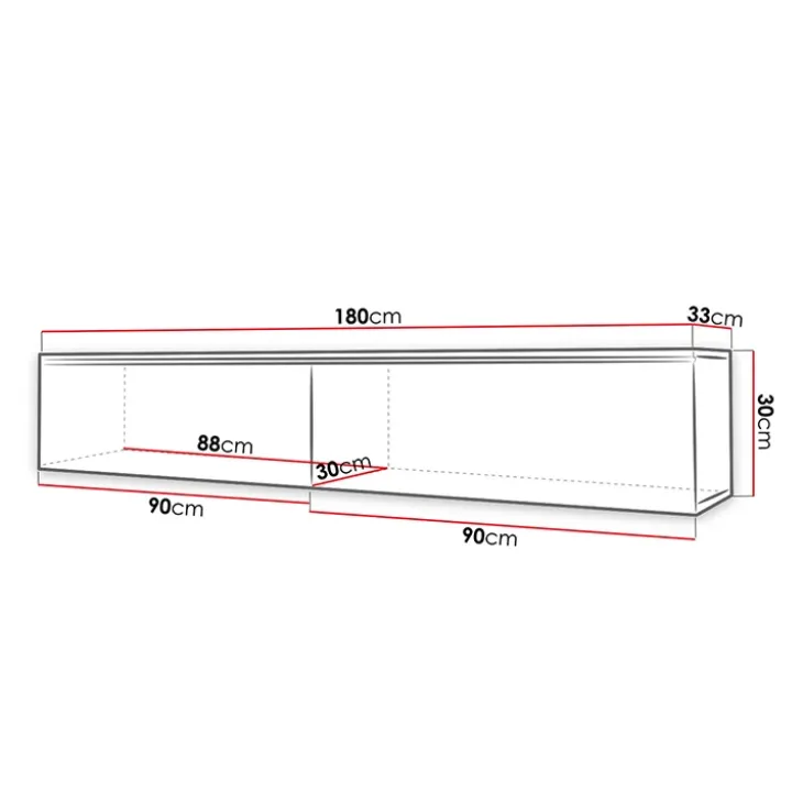 Mobile porta TV sospeso 180x30h cm 2 ante design bianco lucido rovere Silvia