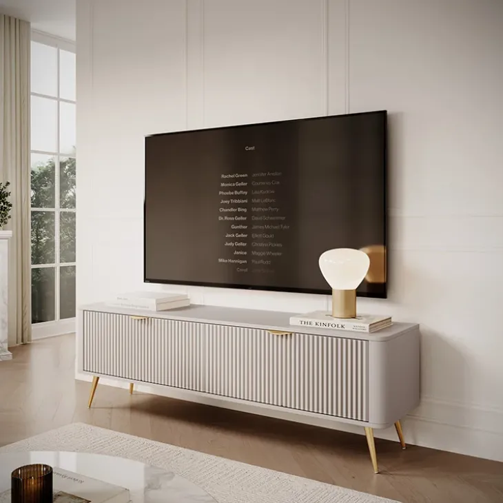 Mobile porta TV 163x51h cm 2 ante beige cannettato Ramis