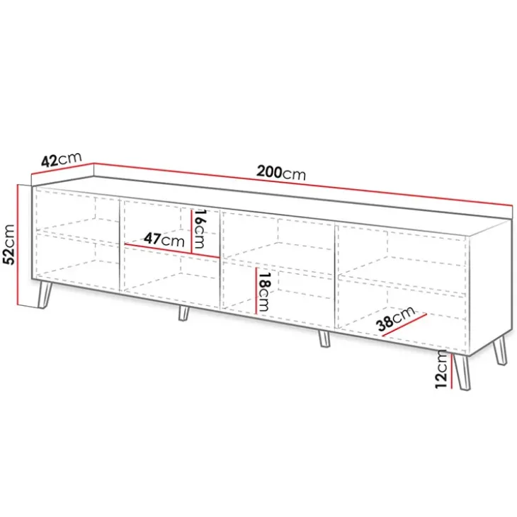 Mobile porta TV 200x52h cm moderno con frontale decorato grigio lucido Placida