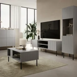Mobile porta TV 180x57h cm soggiorno grigio chiaro nero Cadice