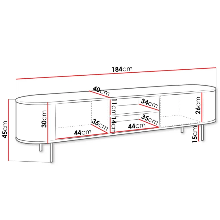 Mobile porta tv 184x45h cm 2 vani rovere effetto marmo bianco Roundi