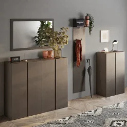 Mobile scarpiera multiuso ingresso 140x111h cm 4 ante marrone bronzo rovere scuro Welky