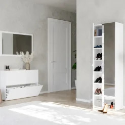 Mobile scarpiera multiuso ingresso 63x186h cm 2 ante a specchio bianco lucido Roks
